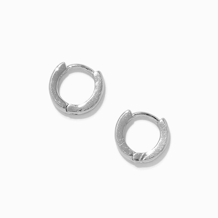 Silver 10MM Huggie Hoop Earrings,