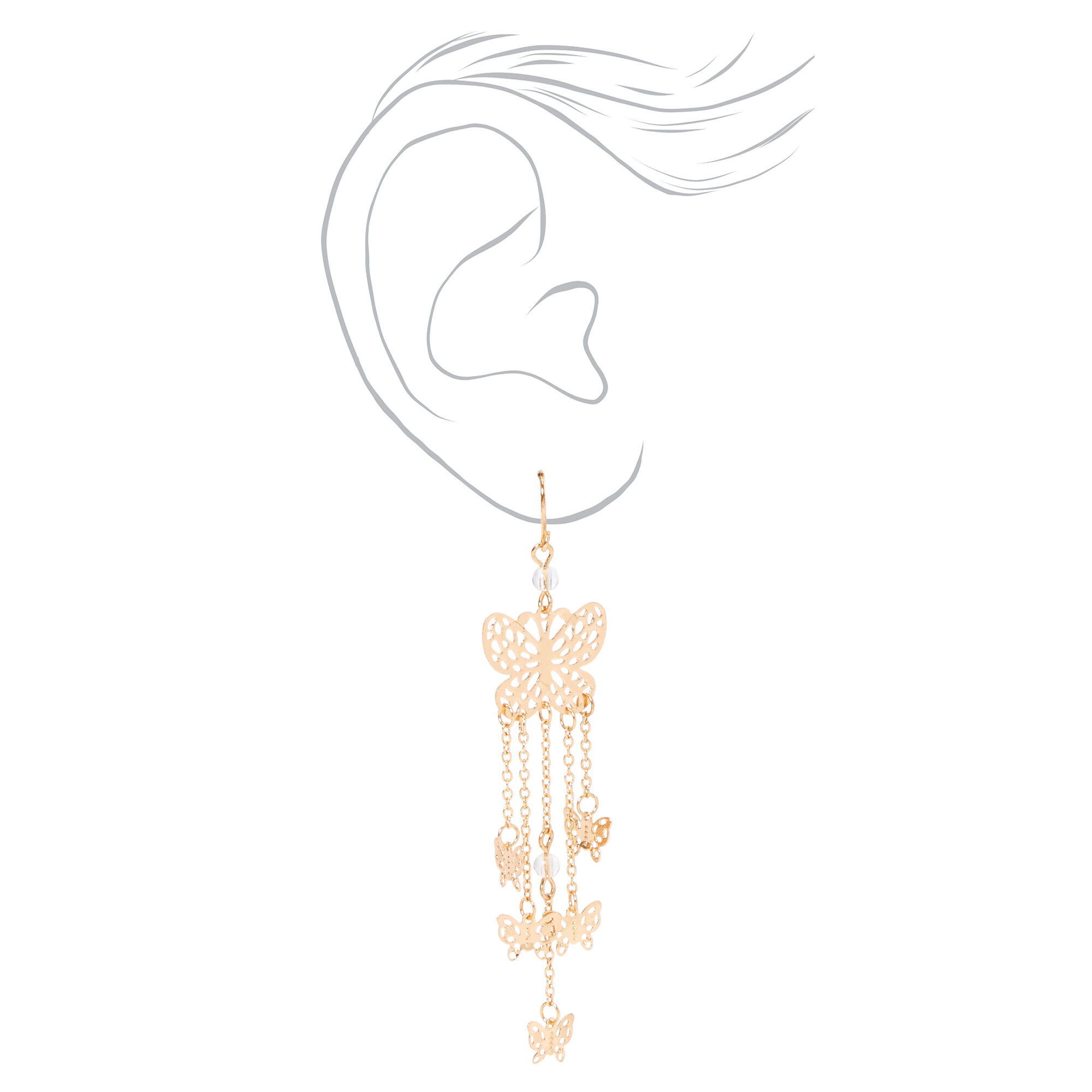 Gold 3" Filigree Butterfly Dangle Drop Earrings,