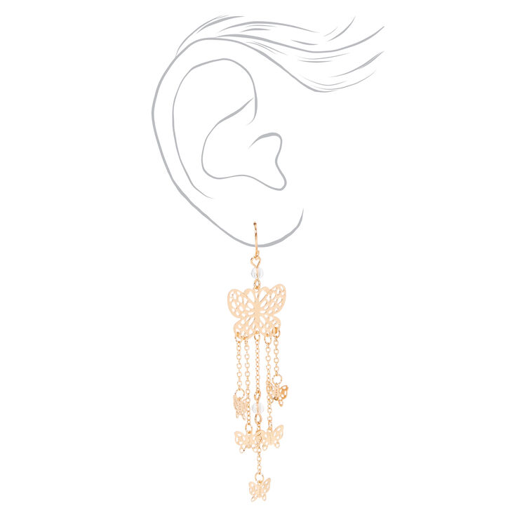 Gold 3&quot; Filigree Butterfly Dangle Drop Earrings,