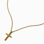 Collier &agrave; pendentif croix en strass et en acier inoxydable couleur dor&eacute;e,