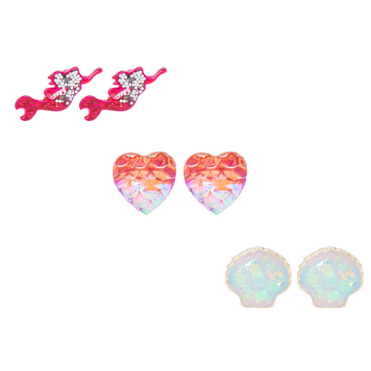 3 Pack Glitter Mermaid Stud Earrings | Claire's