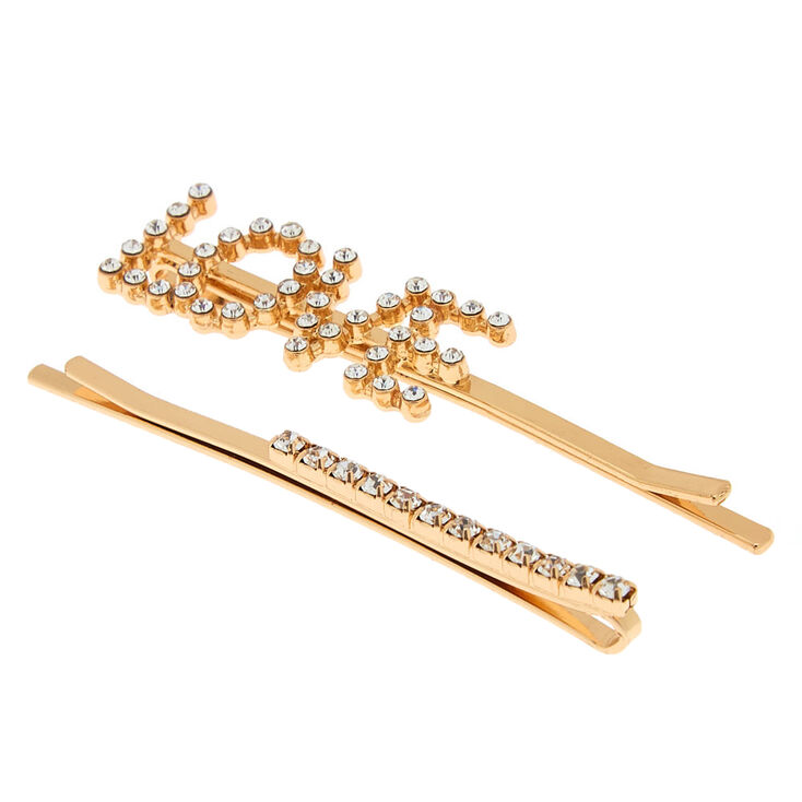 Gold Love Crystal Hair Pins - 2 Pack | Claire's US