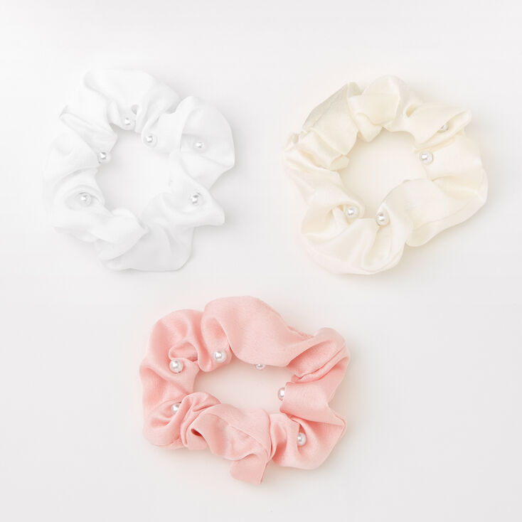 Claire&#39;s Club Neutral Pearl Hair Scrunchies - Pink, 3 Pack,