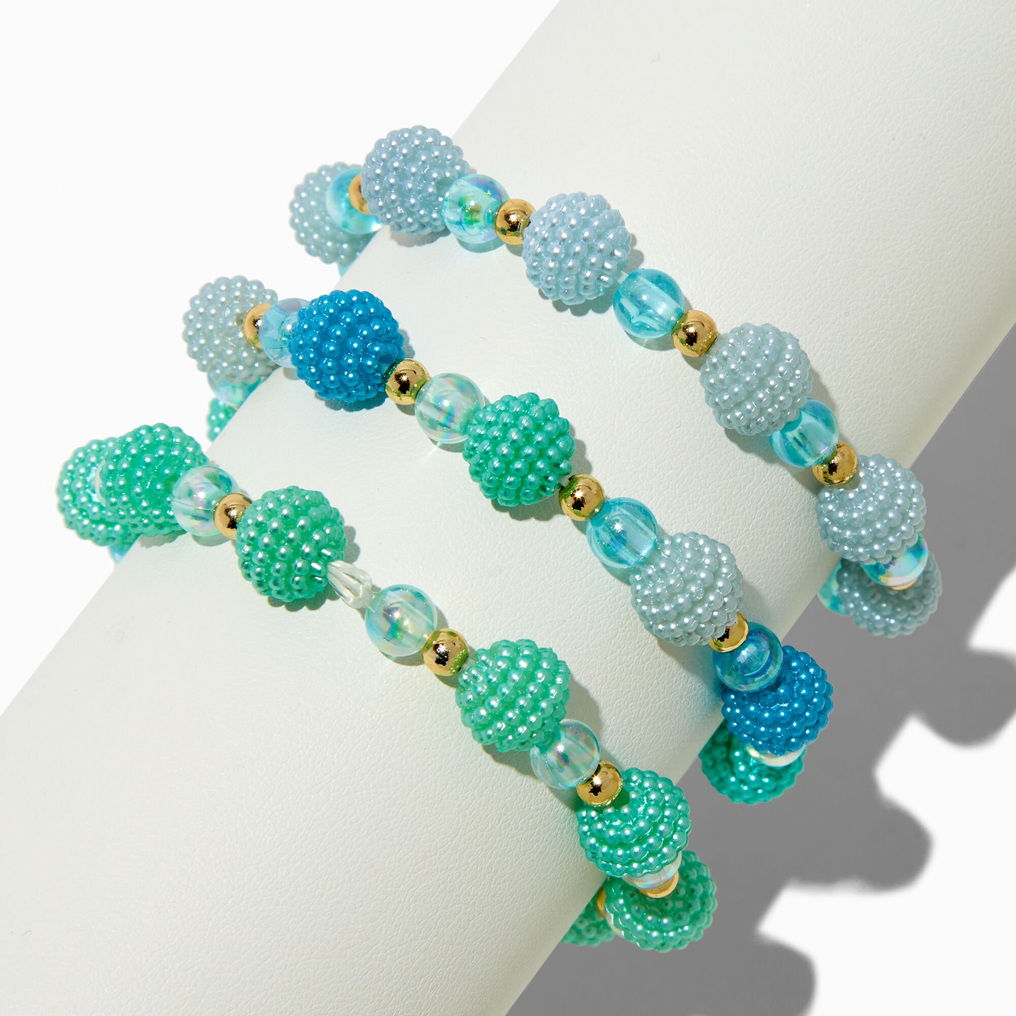 Claire's Club Green & Blue Textured Beaded Stretch Bracelets - 3 Pack,