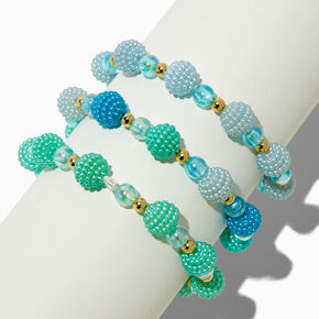 Claire&#39;s Club Green &amp; Blue Textured Beaded Stretch Bracelets - 3 Pack,