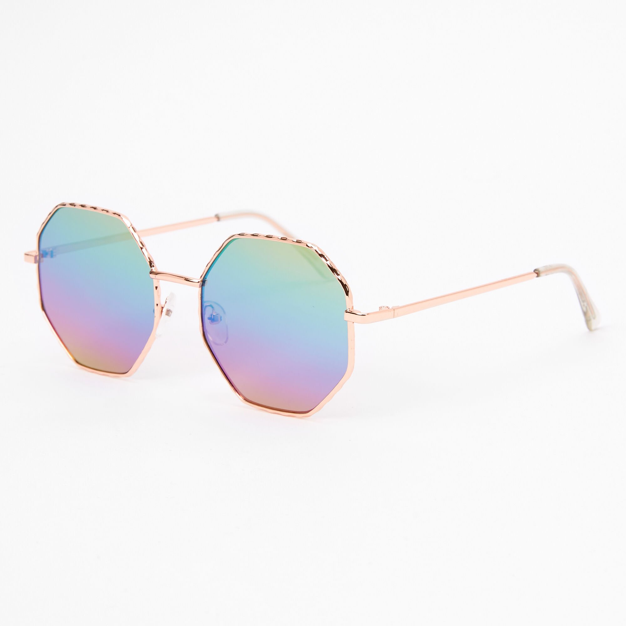 Rose Gold Hexagon Rainbow Lens Sunglasses