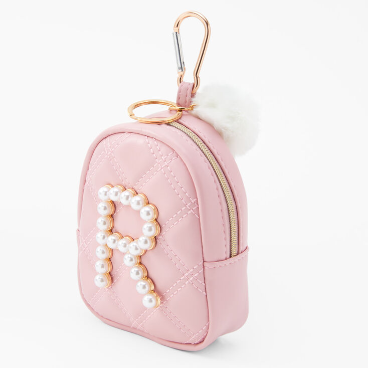 Initial Pearl Mini Backpack Keychain - Blush Pink, R,