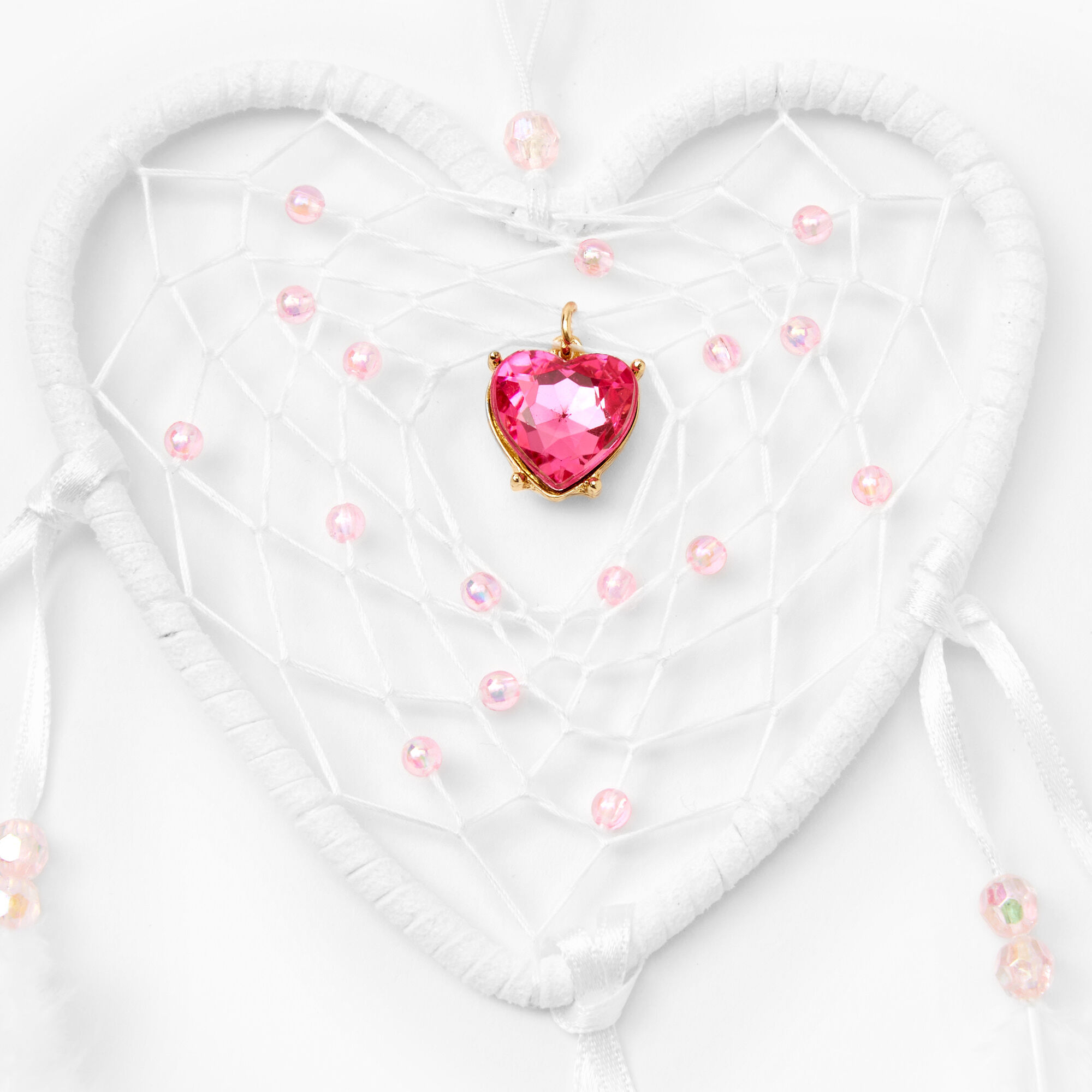 Heart Feather Dreamcatcher Wall Art - White,
