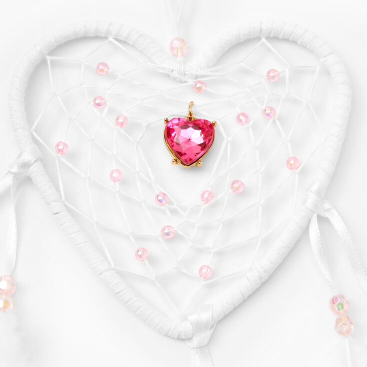 Heart Feather Dreamcatcher Wall Art - White,