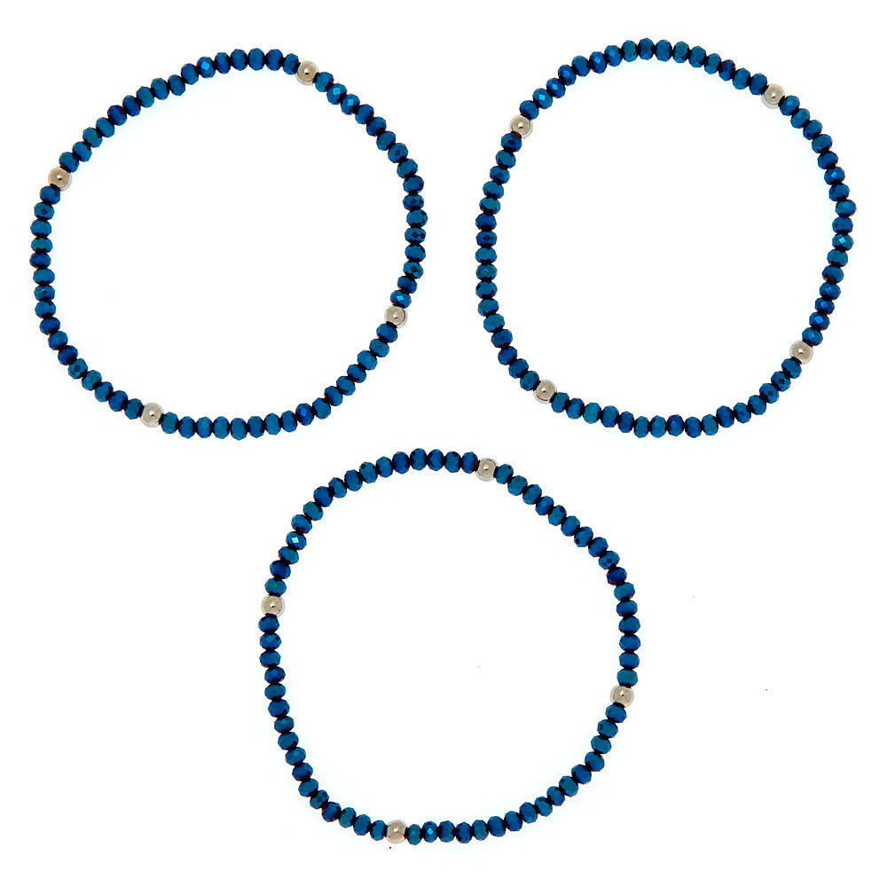 Bracelet élastique avec perles d'imitation bleu marine,