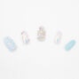 Faux ongles ballerine luxueux aux designs floraux avec strass et paillettes - Turquoise, lot de 24,