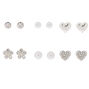 Silver Heart Stud Earrings - 6 Pack,