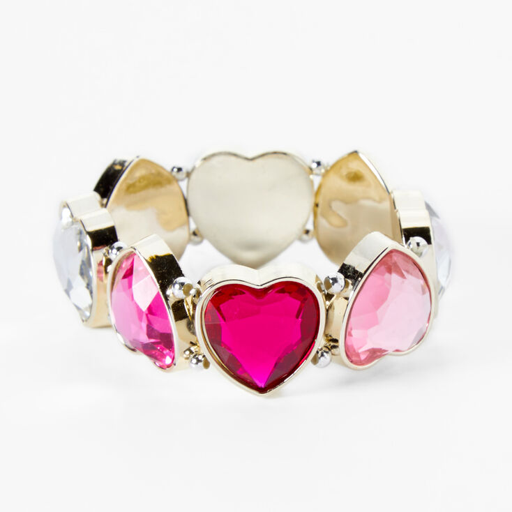 Claire&#39;s Club Pink Gem Heart Stretch Bracelet,