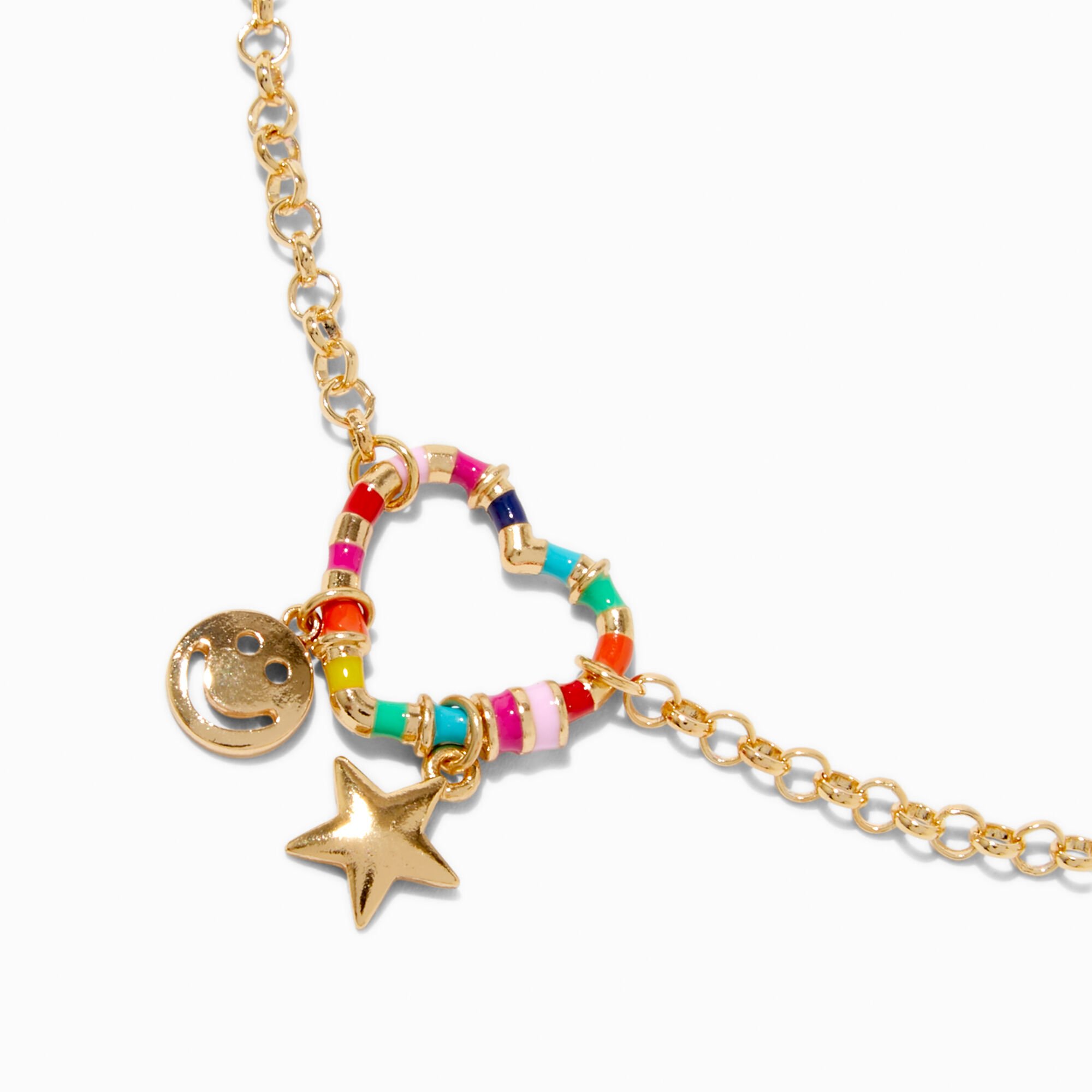 Rainbow Heart Charm Pendant Necklace,