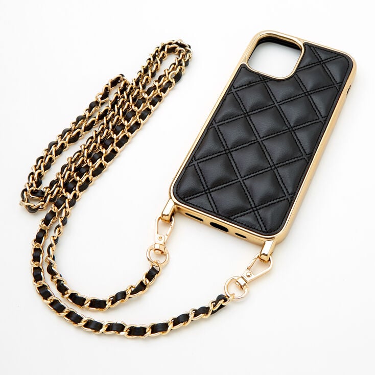 Claire's Coque de portable noire matelassée avec chaîne couleur dorée - Compatible avec iPhone 12 Mini