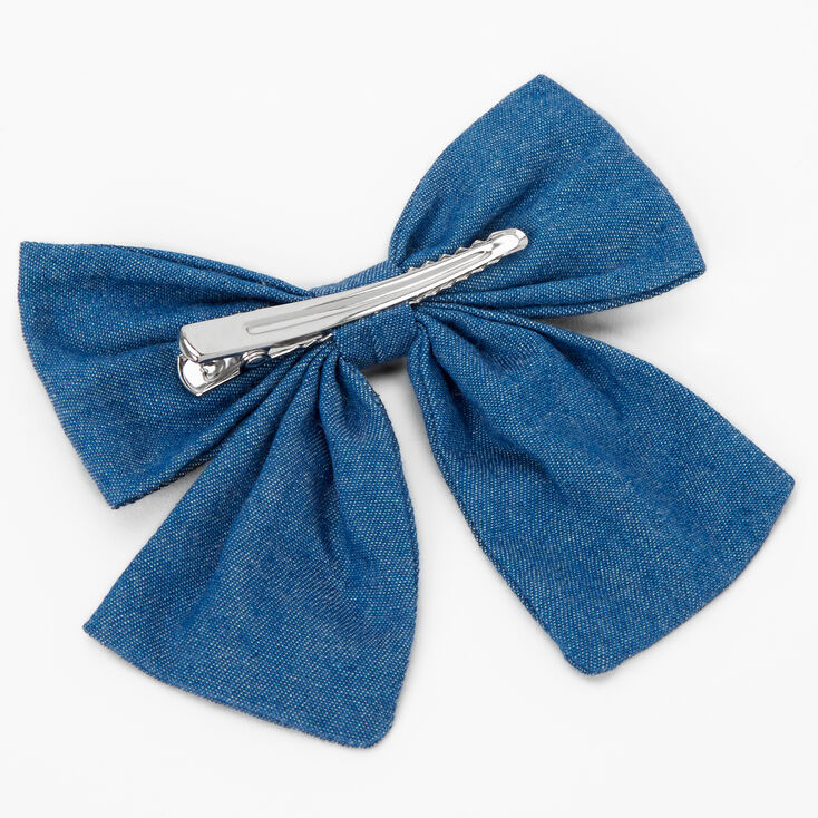 Blue Denim Large Hair Bow Clip,