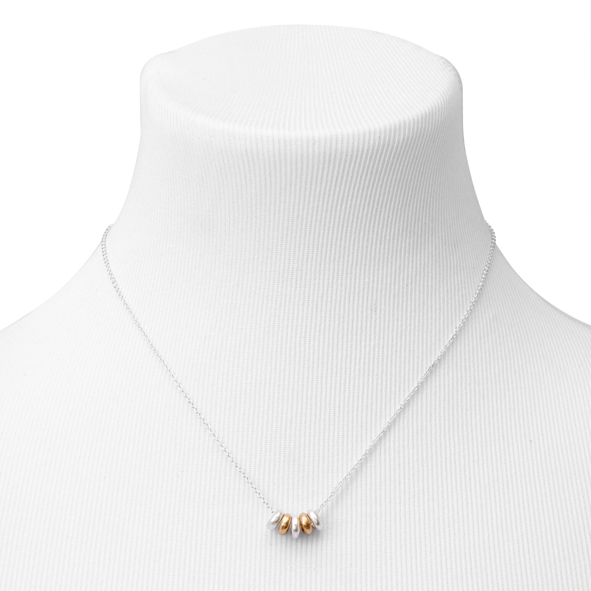 Mixed Metal Five Ring Chain Necklace,