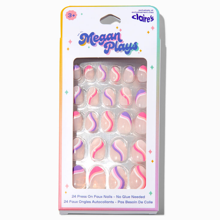 MeganPlays&trade; Claire&#39;s Exclusive Pink &amp; Purple Swirl Stiletto Press On Faux Nail Set - 24 Pack,