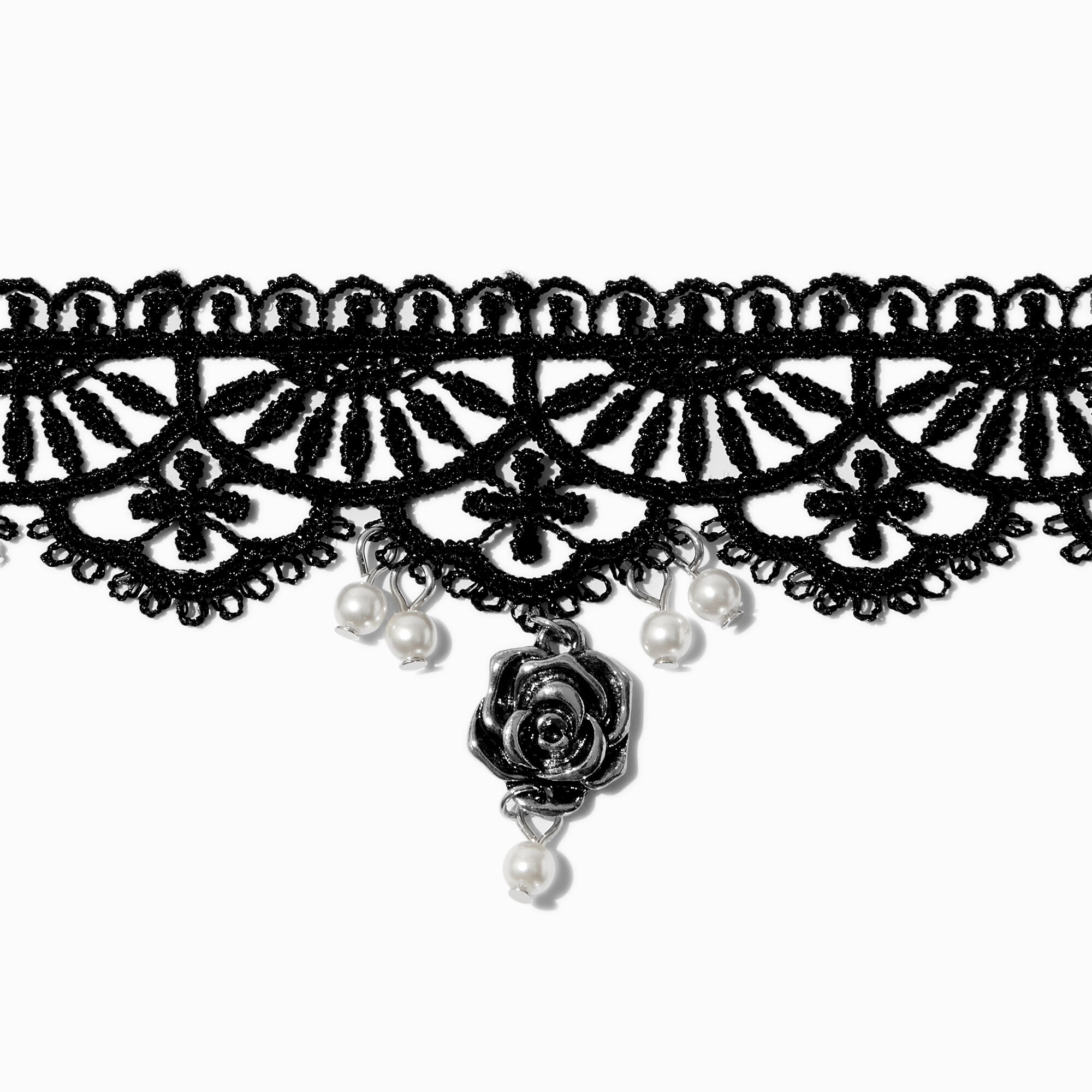 View Claires Lace Rose Choker Necklace Black information