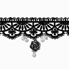 Black Lace Rose Choker Necklace ,
