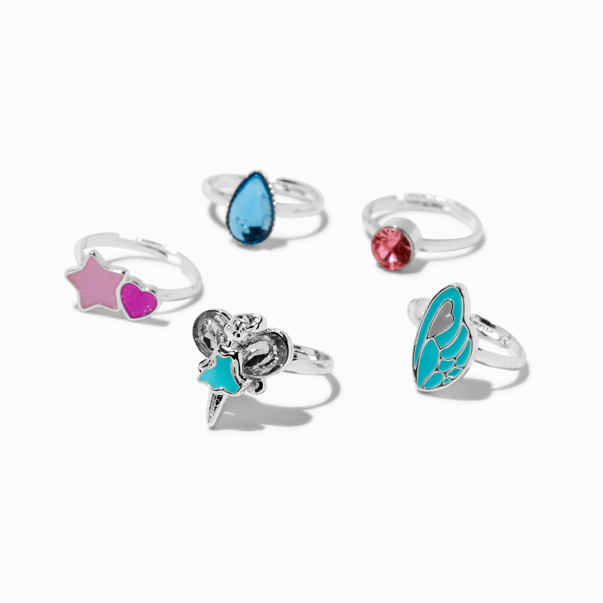 Bagues dans un coffret étoile baguette magique Claire's Club - Lot de 5,