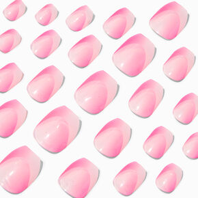 Pink Shadow French Tip Coffin Press On Vegan Faux Nail Set - 24 Pack,