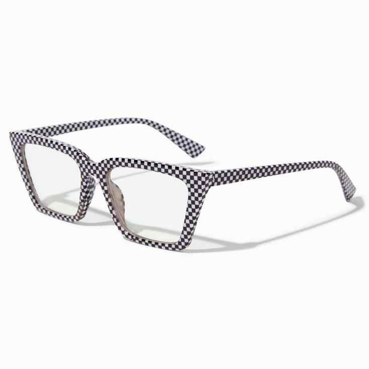 Black &amp; White Check Cateye Clear Lens Frames,