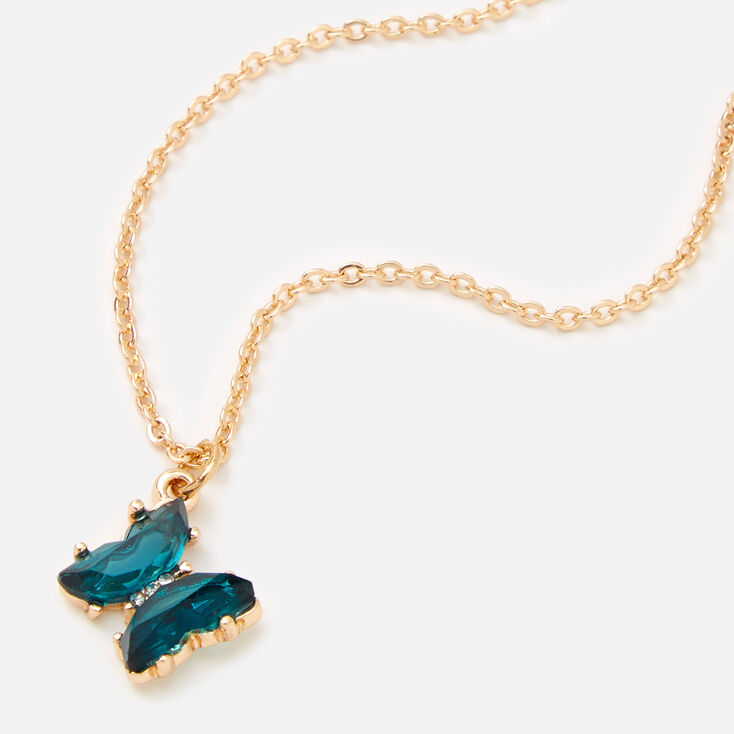 Butterfly Birthstone 16&quot; Gold Pendant Necklace - February,