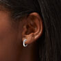 Silver-tone Cubic Zirconia Three-Stone 10mm Huggie Hoop Earrings,