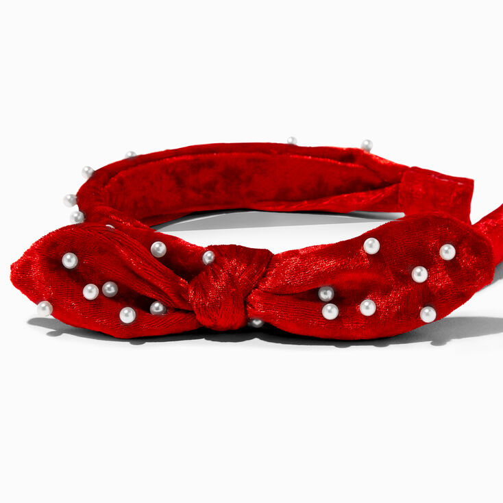 Claire&#39;s Club Red Bow White Pearl Headband,