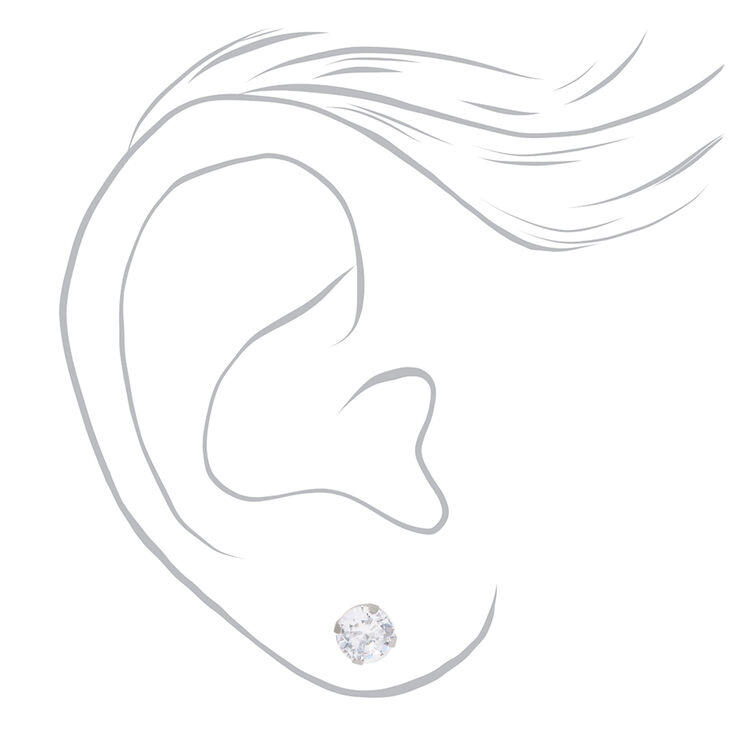 Stainless Steel 6mm Cubic Zirconia Studs Ear Piercing Kit with Ear Care Solution,