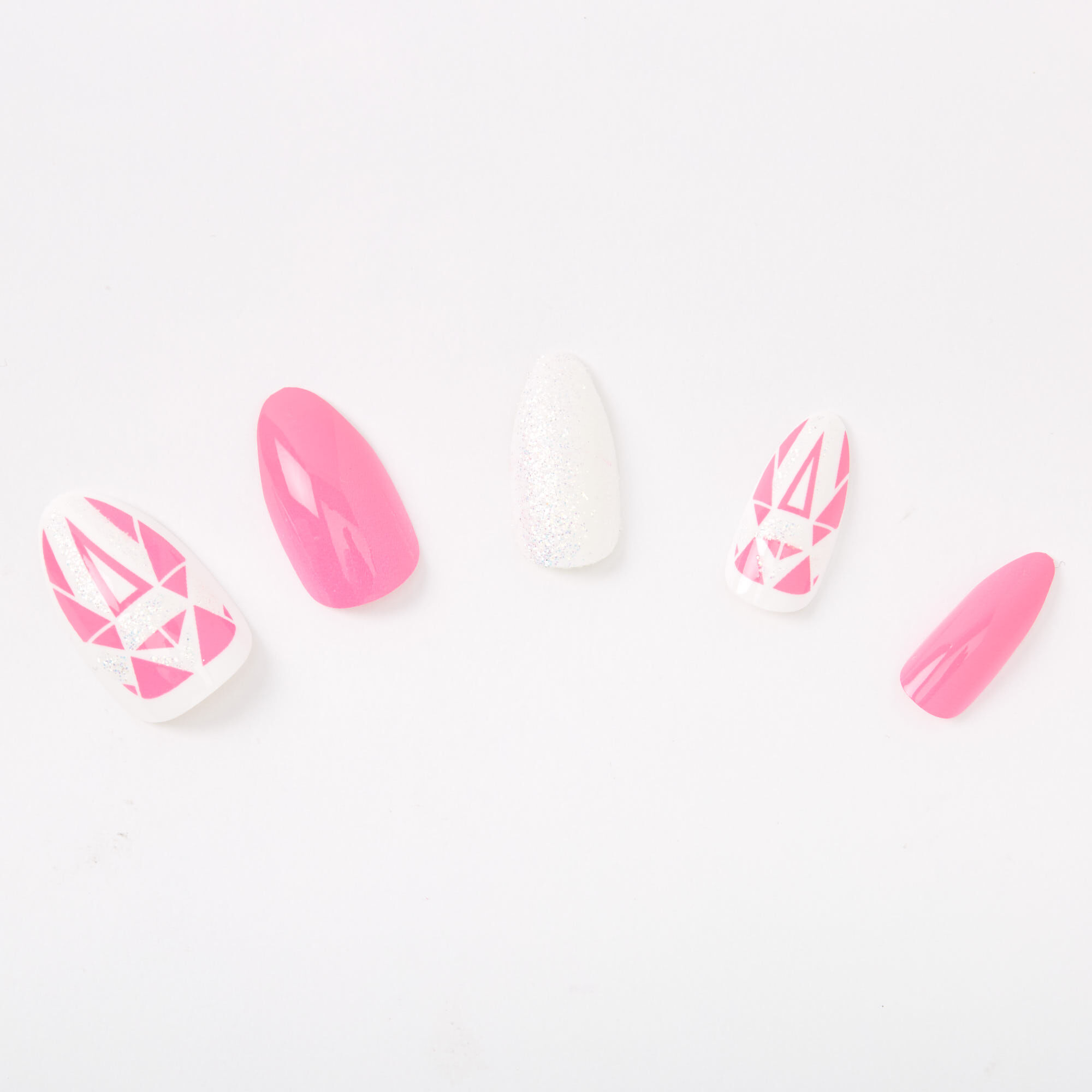 Faux ongles stiletto avec strass géométriques fluo - Rose, lot de 24,