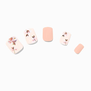 Pink Floral Square Vegan Faux Nail Set - 24 Pack,