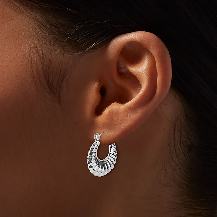 Silver-tone Crescent Hoop Earrings,