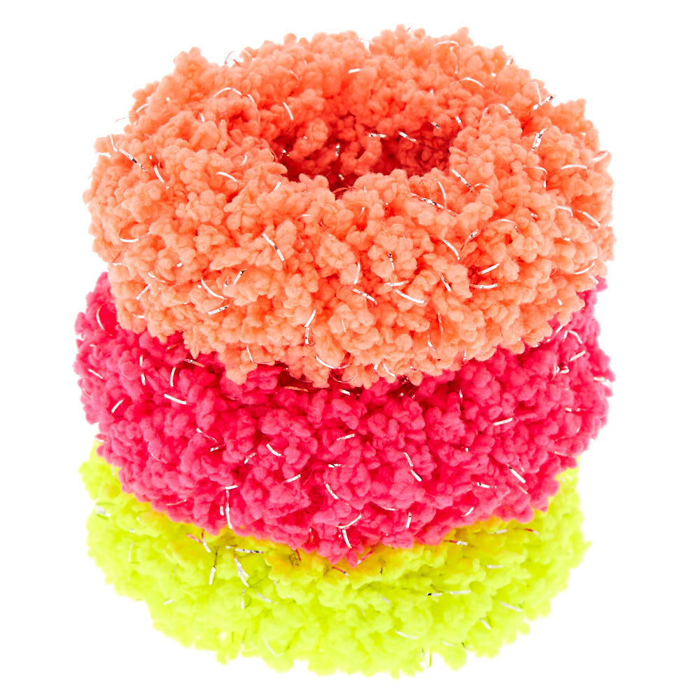 Small Neon Fuzzy Hair Scrunchies - 3 Pack,