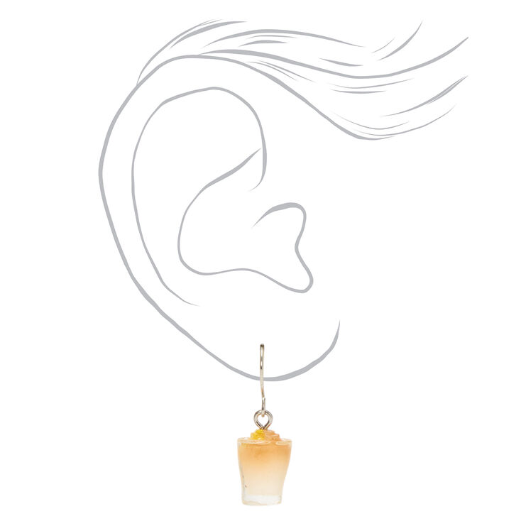 Silver 1&quot; Iced Coffee Drop Earrings - Brown,