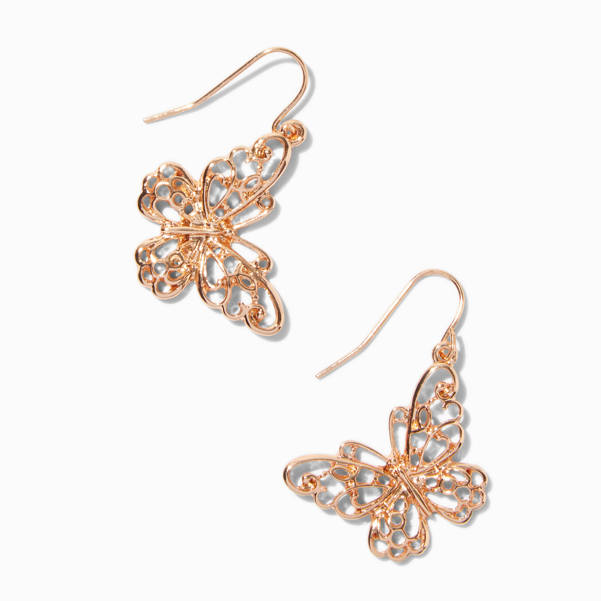Gold-tone Filigree Butterfly 1.5" Drop Earrings,
