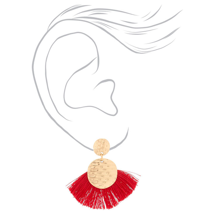 Gold 2&quot; Tassel Drop Earrings - Red,
