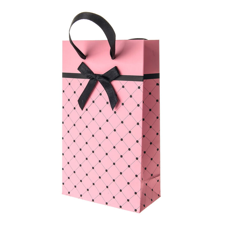 Claire's Petit sac cadeau rose à pois noirs