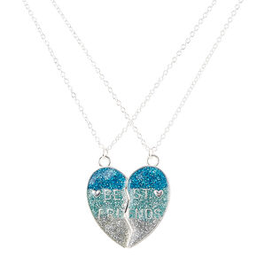 Colliers d&#39;amiti&eacute; &agrave; pendentifs demi-coeur &agrave; paillettes bleues,