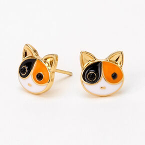 18kt Gold Plated Calico Cat Stud Earrings,