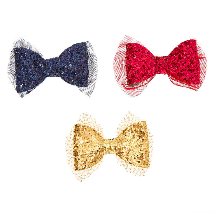Claire&#39;s Club Glitter Hair Bow Clips - 3 Pack,