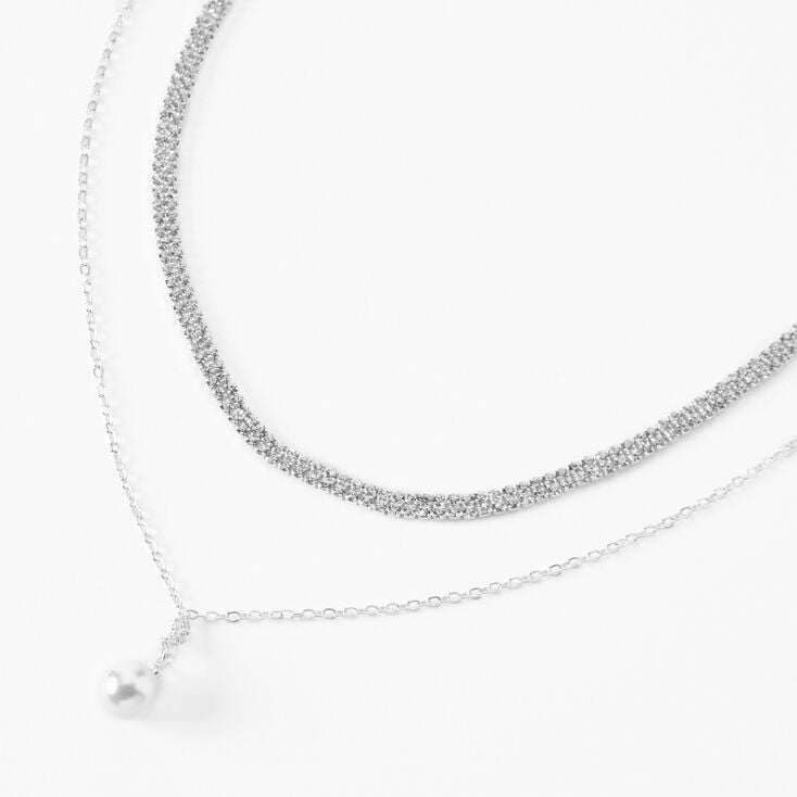 Silver-tone Rhinestone &amp; Pearl Charm Multi-Strand Necklace,