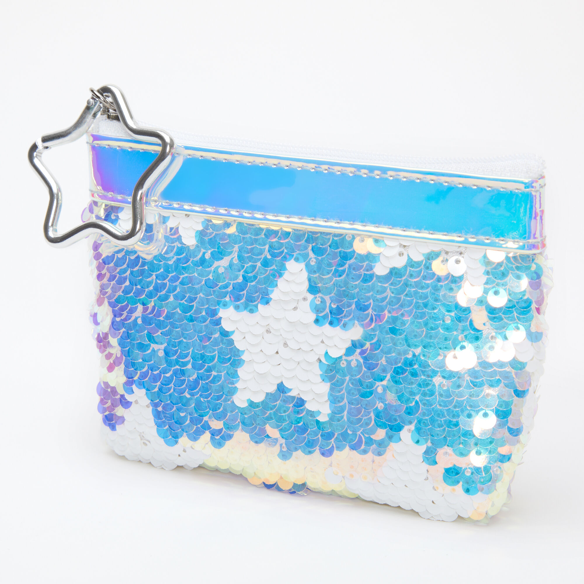 Clear Coin Pouch Holographic Glitter Stars Neon Zipper Zip 