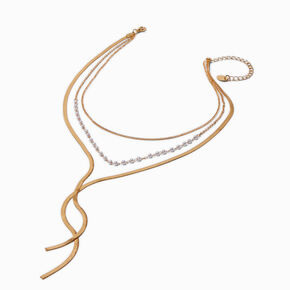 Gold-tone Pearl Multi-Strand Chain Necklace,