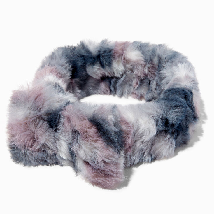 Multicolored Gray Furry Makeup Bow Headwrap,