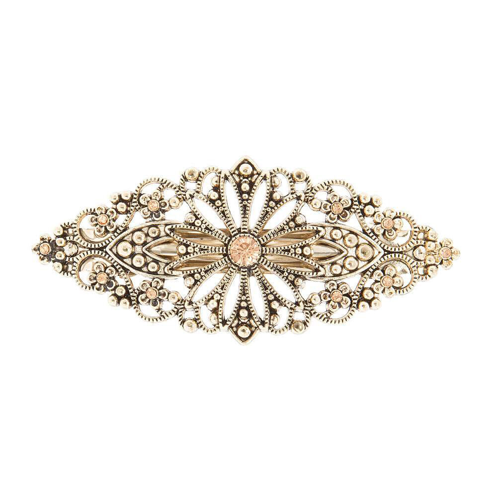 Antique Gold Filigree Swirls and Flowers Hair Clip,