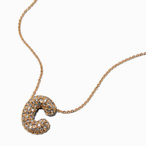 Gold-tone Pav&eacute; Bubble Initial Pendant Necklace - C,