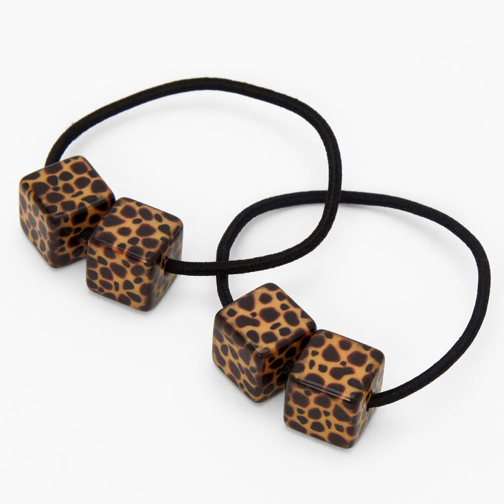 Leopard Square Beaded Hair Ties - 2 Pack,