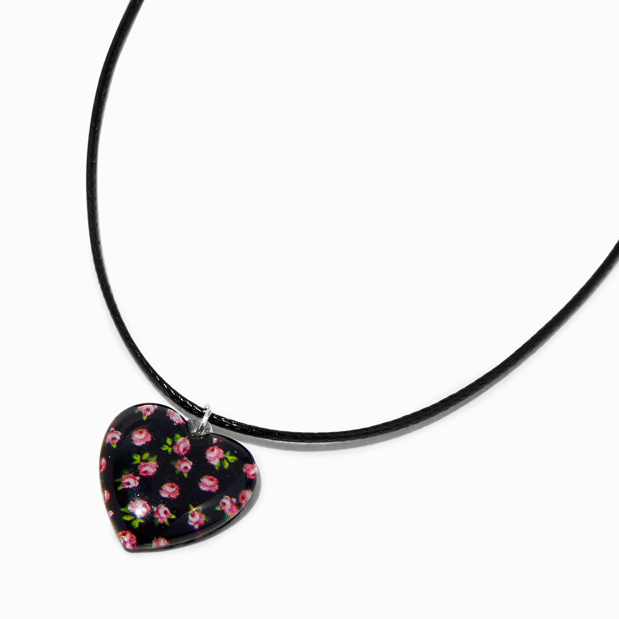 View Claires Cord Rose Heart Pendant Necklace Black information